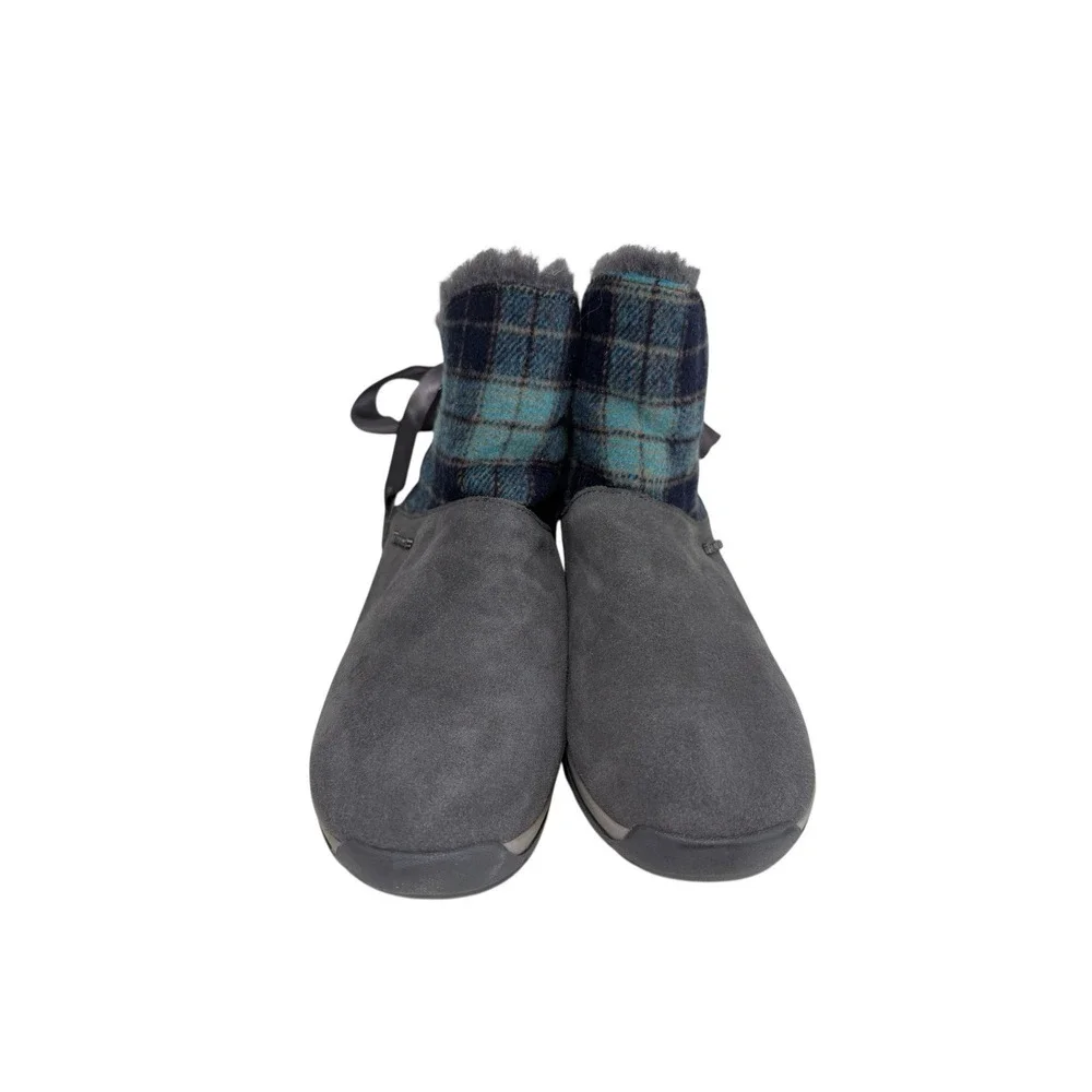 BearPaw Geneva Boots Short Suede Wool Lined Sheepskin Ribbon Women's Sz 7 No Box